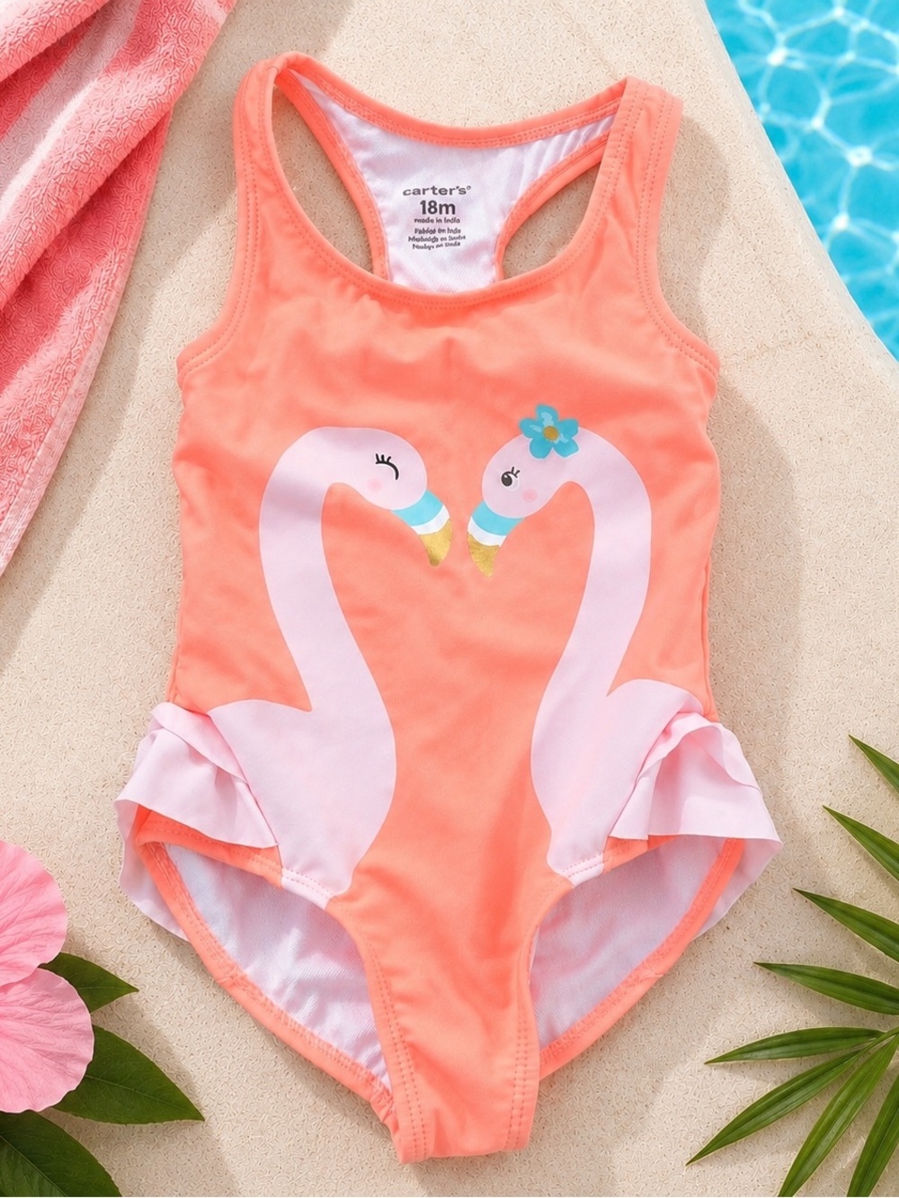 Like New Carter’s Girls Coral Flamingo One-Piece Swimsuit | Size 18 Months